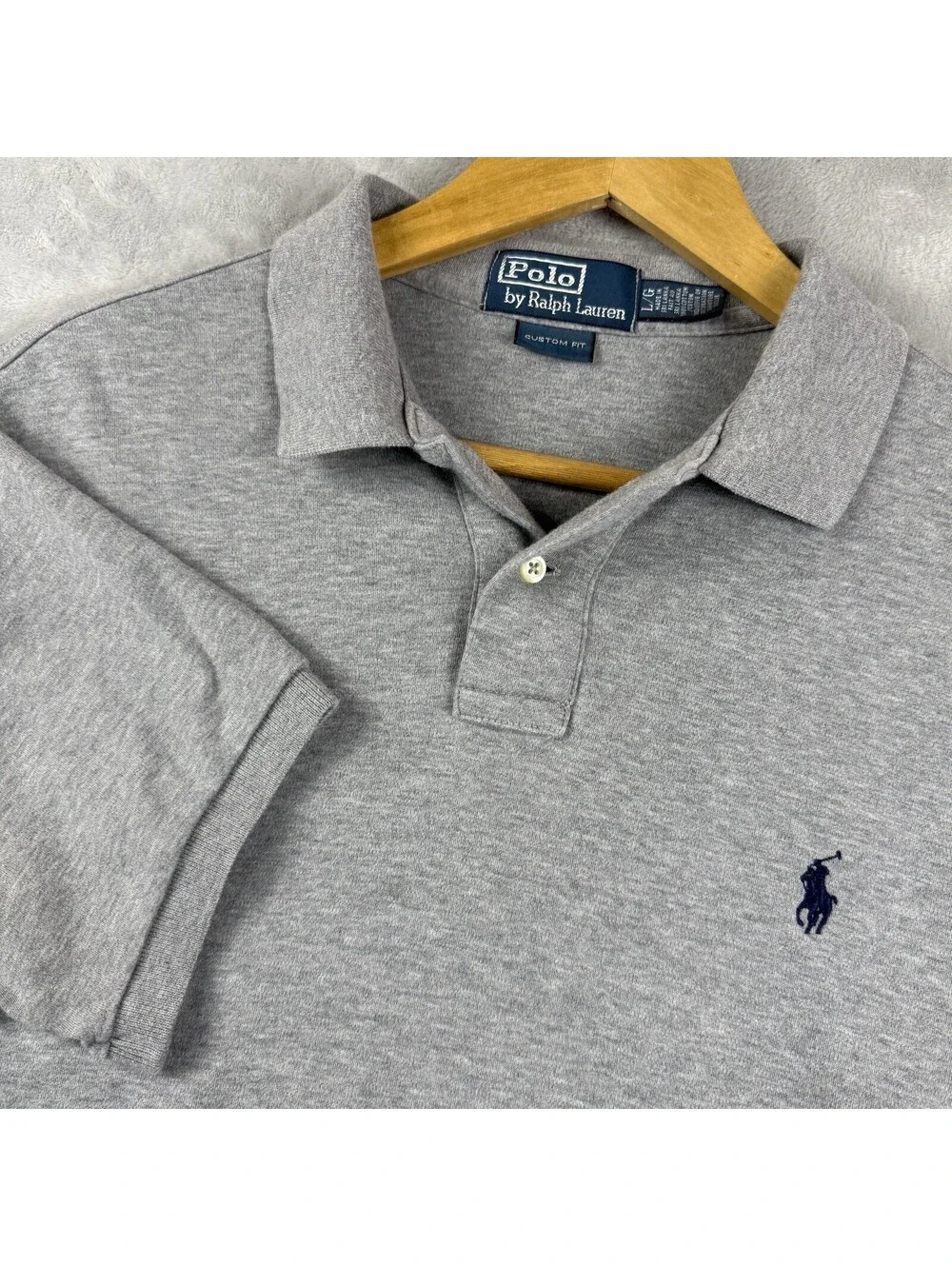 Polo Ralph Lauren Custom Fit Gray Short Sleeve Polo Shirt Men L Pony Logo Preppy